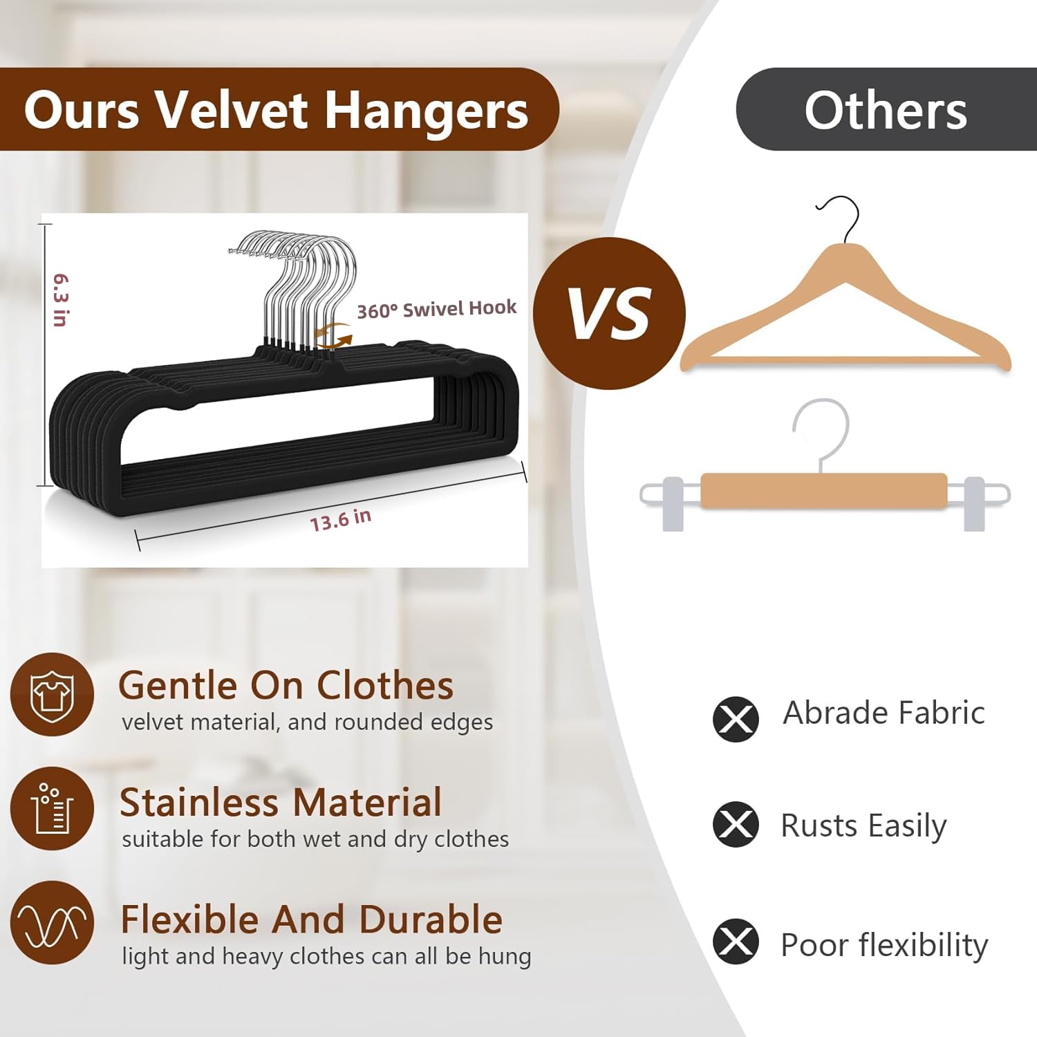 Besslly slim space-saving design helps maximize closet capacity