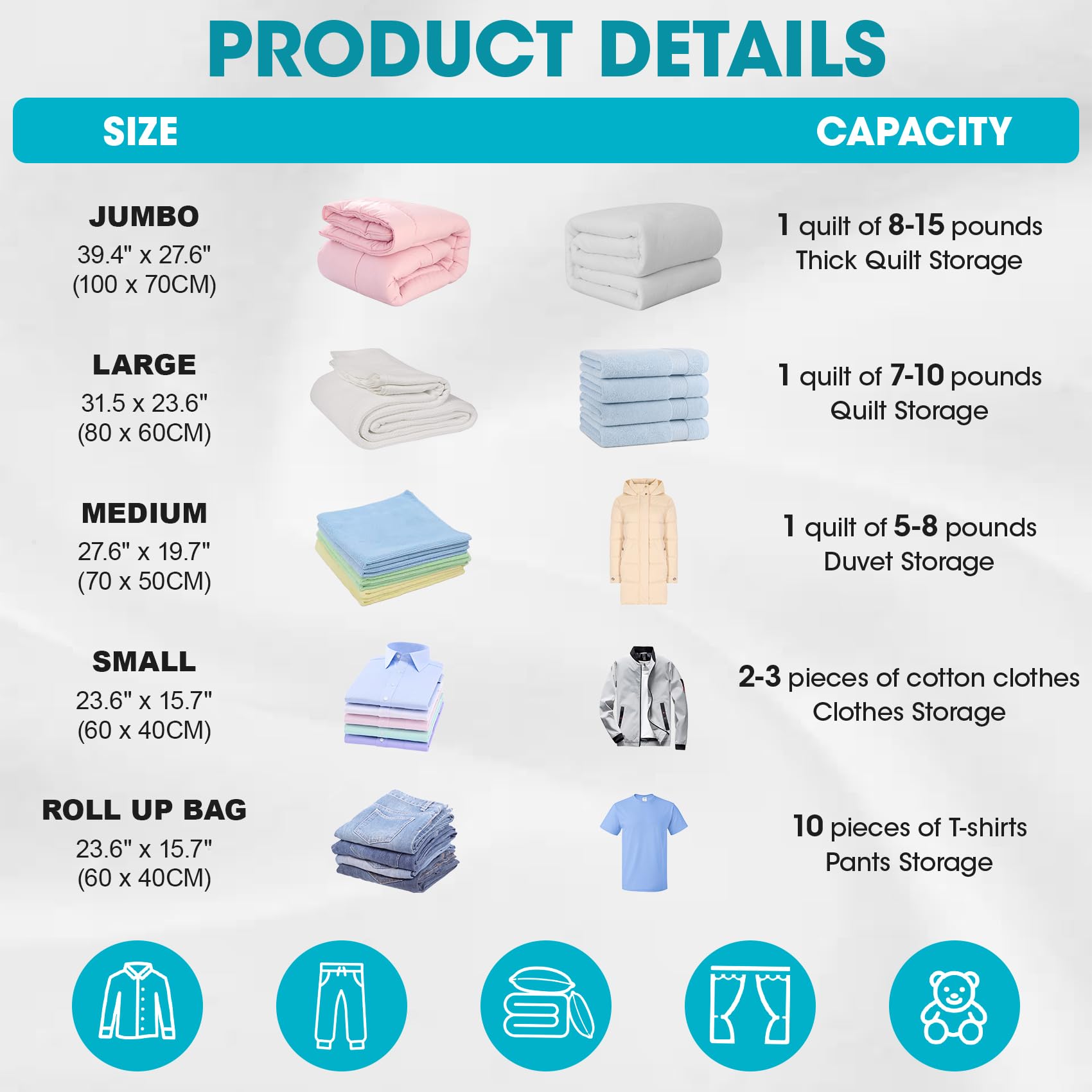 Besslly vacuum bags large pack in luggage highlighting space-saving capacity.