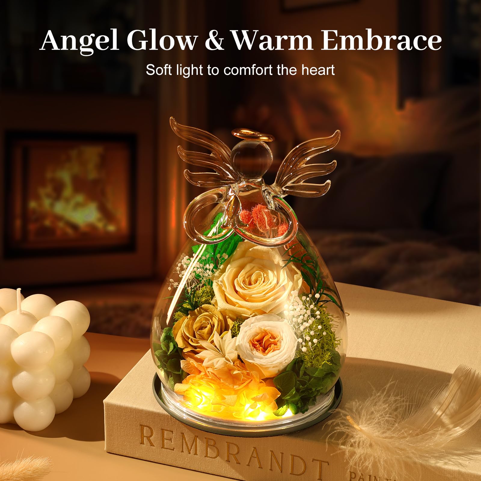 Bessol handcrafted angel figurine complements the rose display with delicate artistry