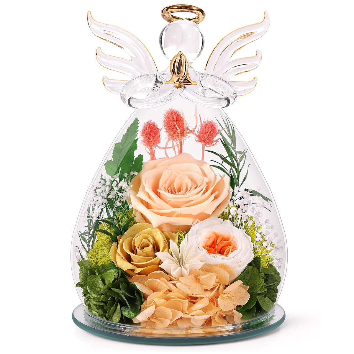 Bessol preserved rose inside a glass angel dome, a timeless keepsake for loved ones