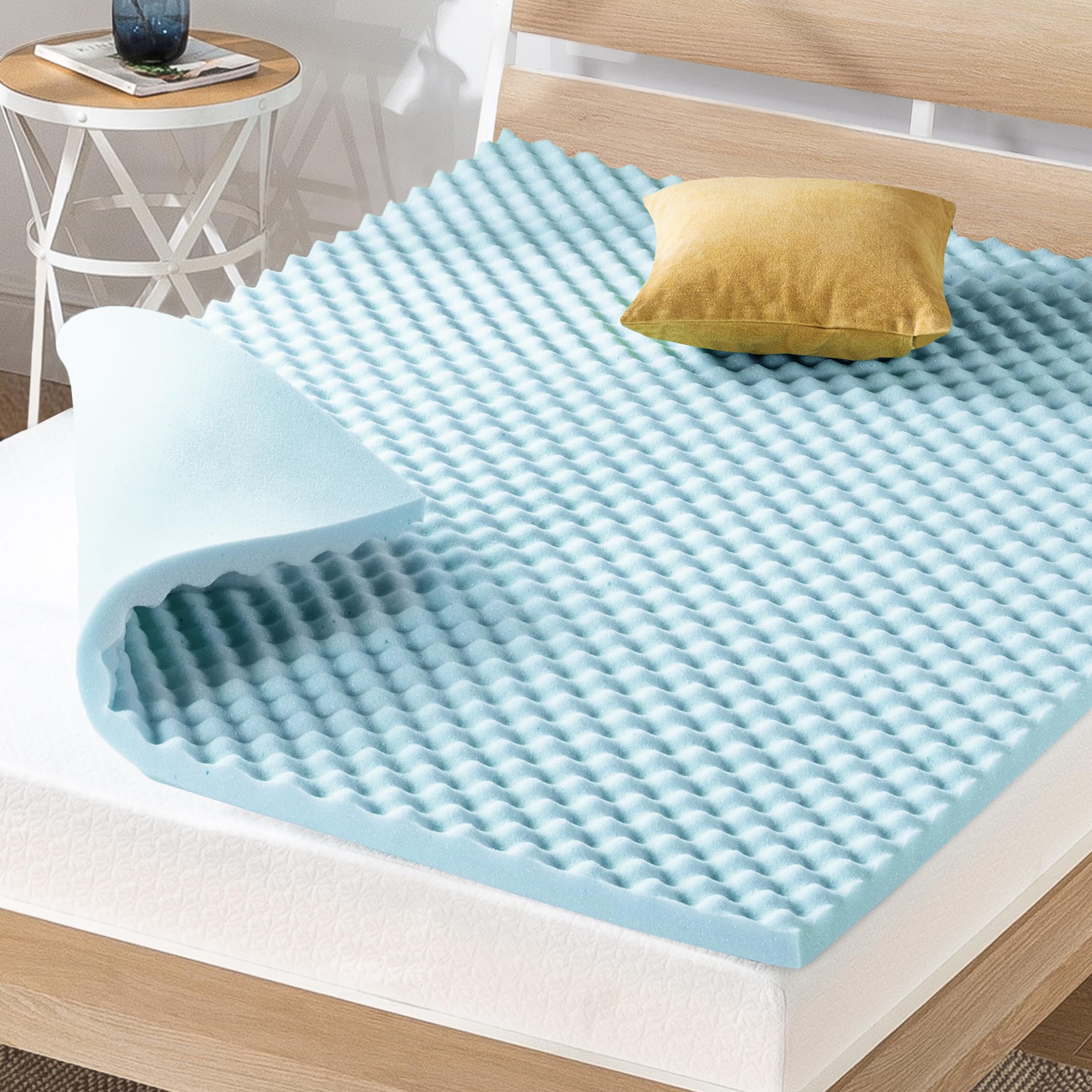 Best Price Mattress 2in egg crate topper on bed for cooler sleep.