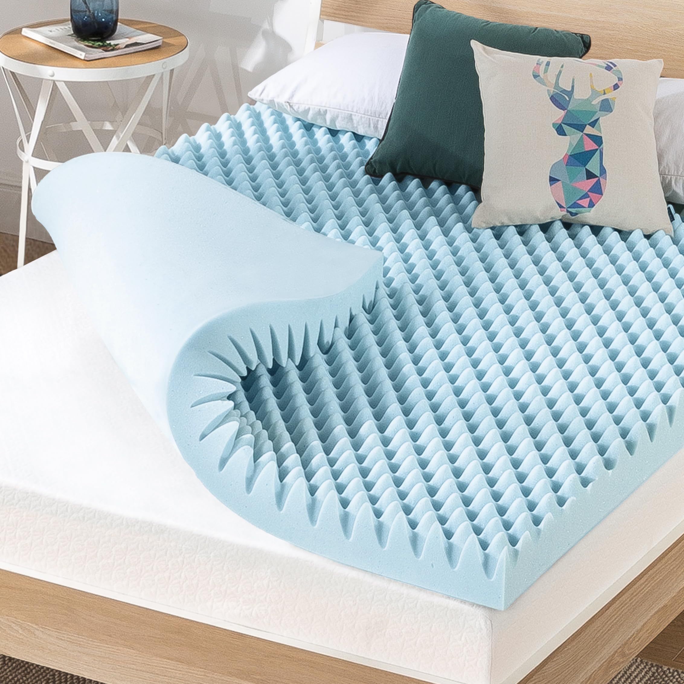 Best Price Mattress 4-Inch Egg Crate Topper on bed for improved airflow.