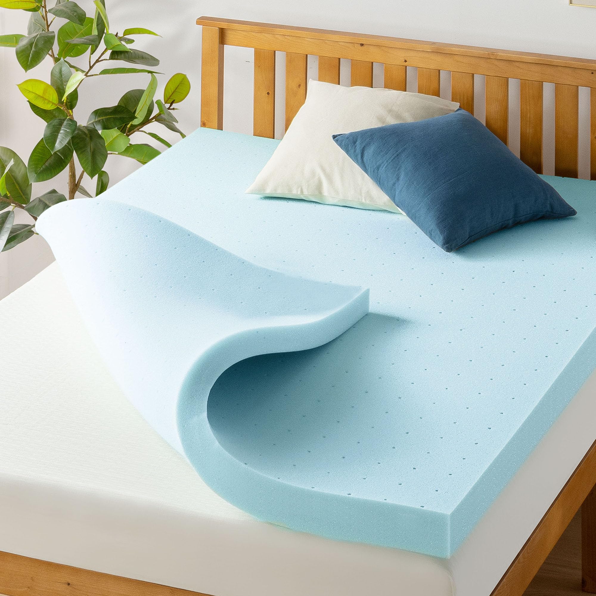 Best Price Mattress 4-Inch Ventilated Memory Foam Topper seen on bed for cooler sleep climate