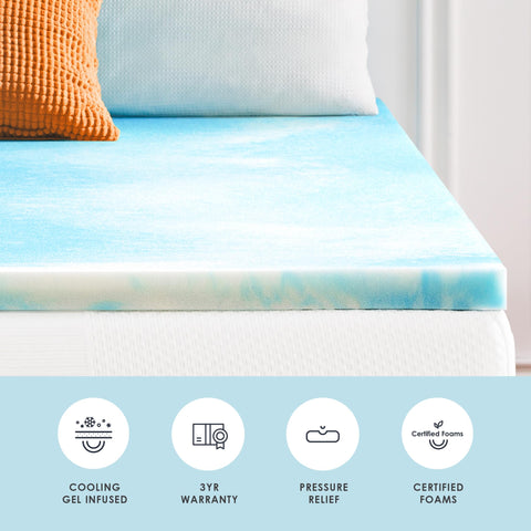 Best Price Mattress Swirl Gel Infused Memory Foam Topper closeup shows cooling comfort.