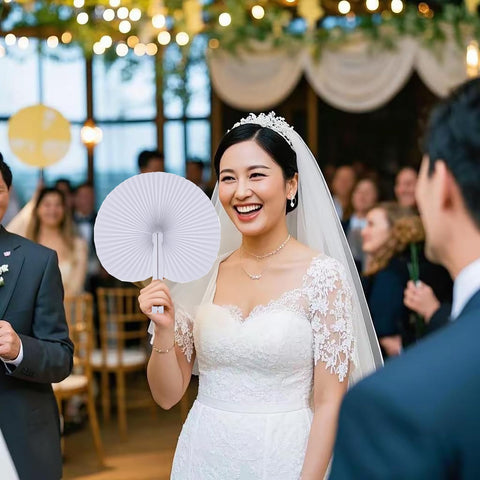 Bestage round wedding decorative fans used as elegant party accents.
