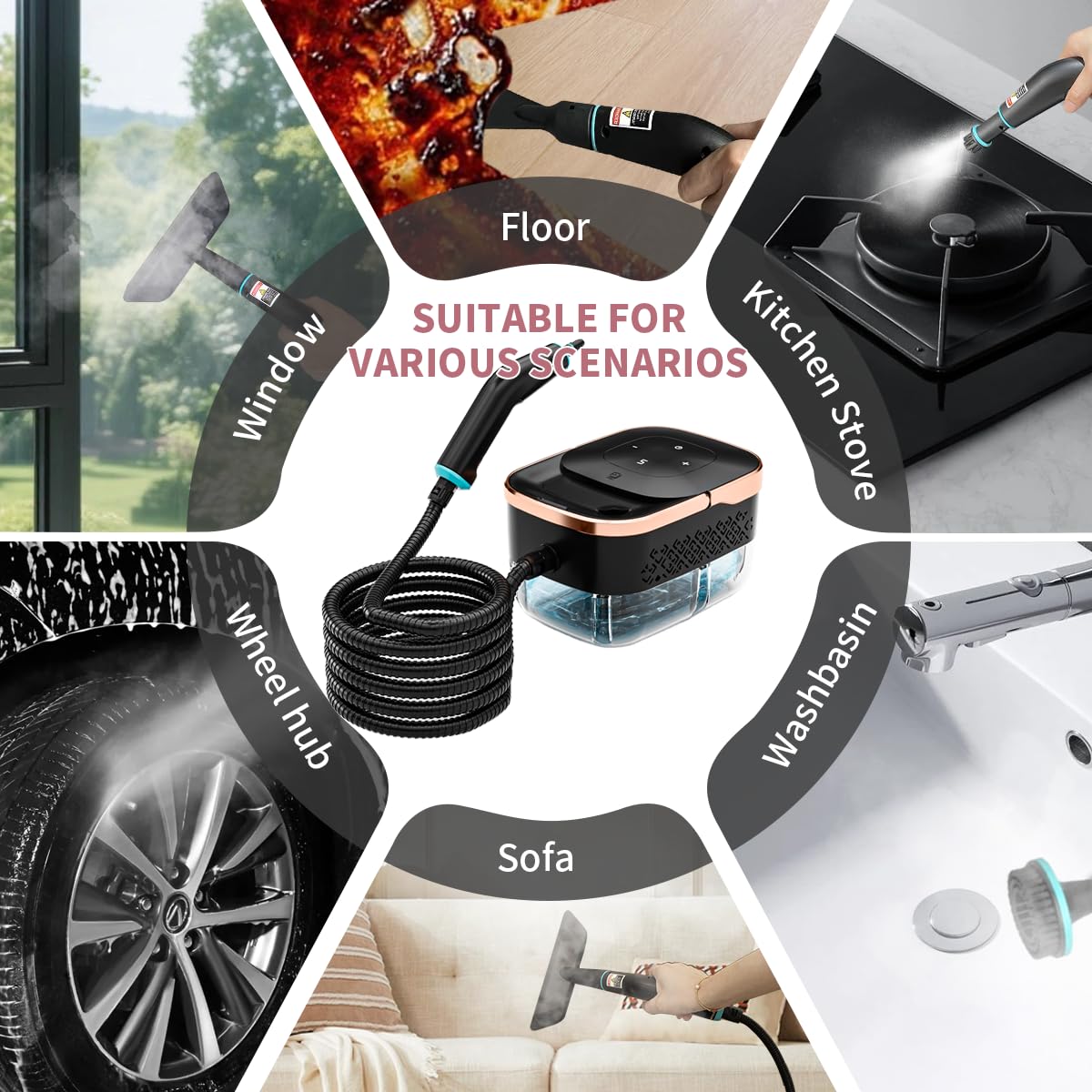 Bestbuy8 handheld steam cleaner hose and cord enabling reach to high areas