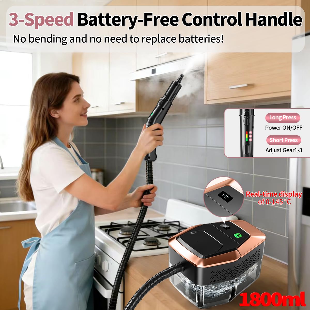 Bestbuy8 steam cleaner demonstrates 4-bar pressure to tackle stubborn stains.