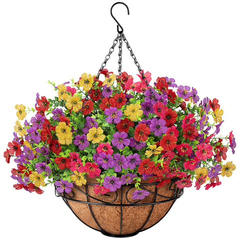 Besteek artificial hanging flowers in a basket for outdoors, looking realistically vibrant
