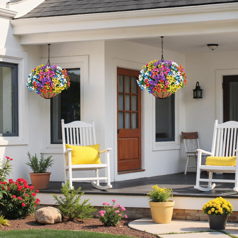 Besteek hanging flowers outdoor close-up of UV-resistant petals for color retention