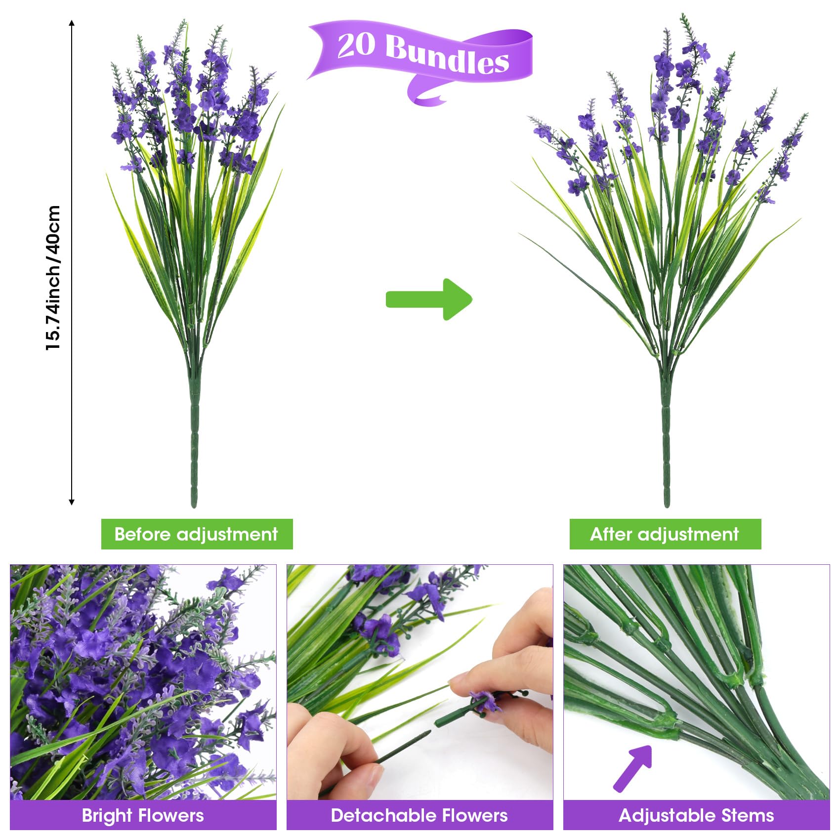 Besteek lavender flowers UV-resistant silk stay vibrant outdoors.