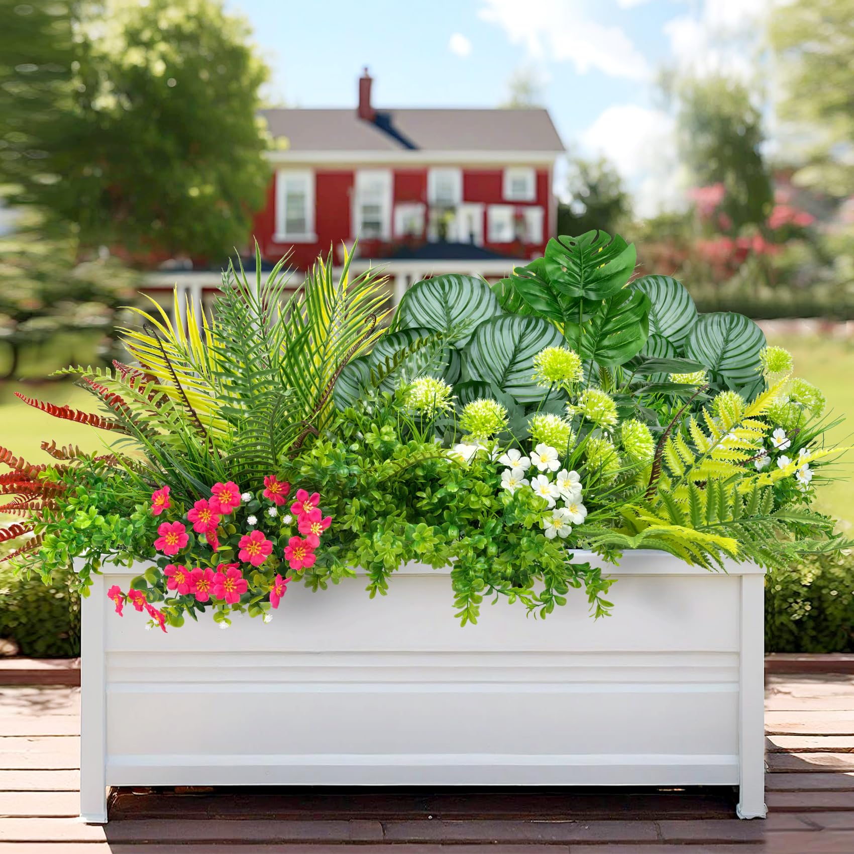 Besteek UV-resistant artificial plants stay vibrant in sunlit outdoor spaces.
