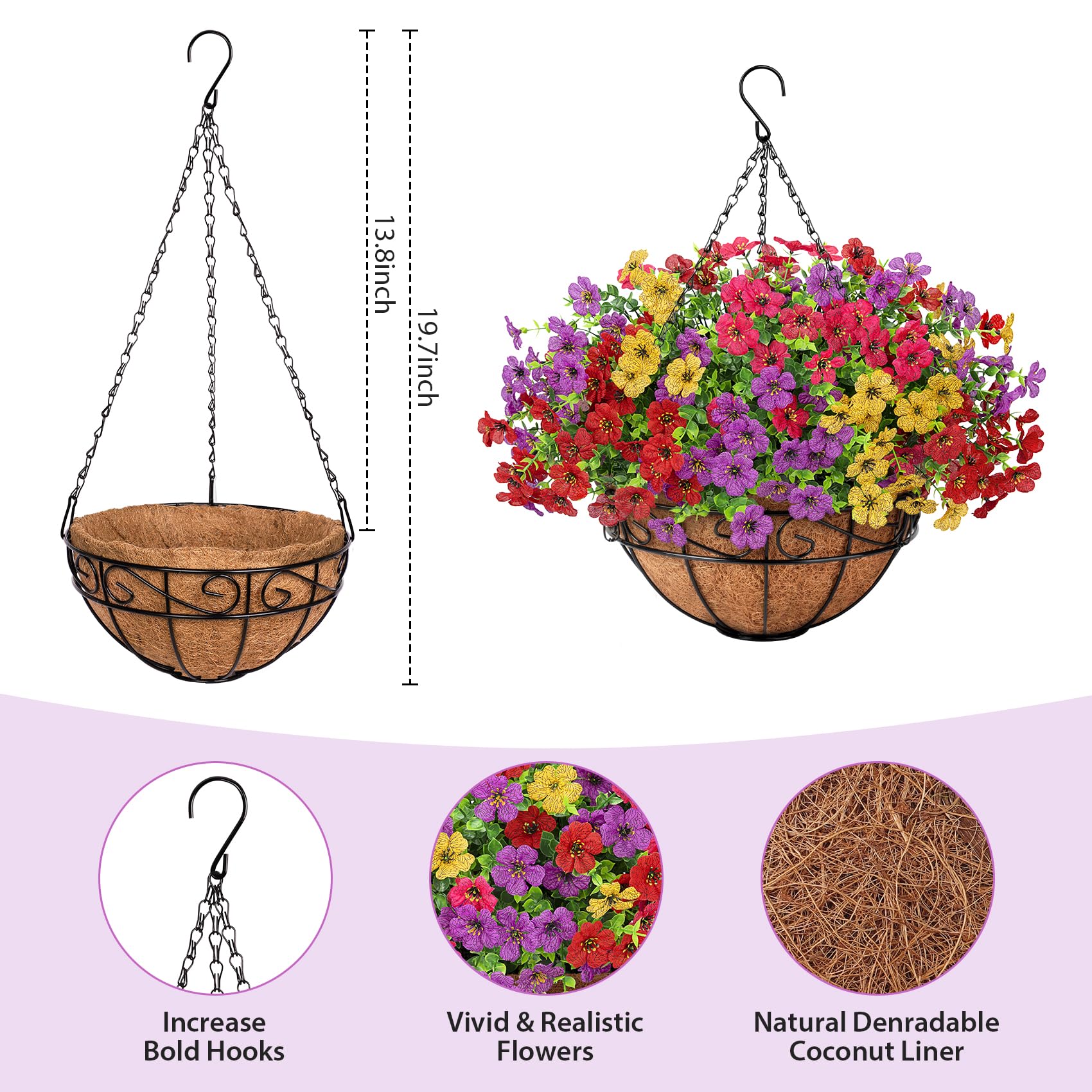 Besteek UV-resistant outdoor hanging flowers endure weather while keeping vivid color