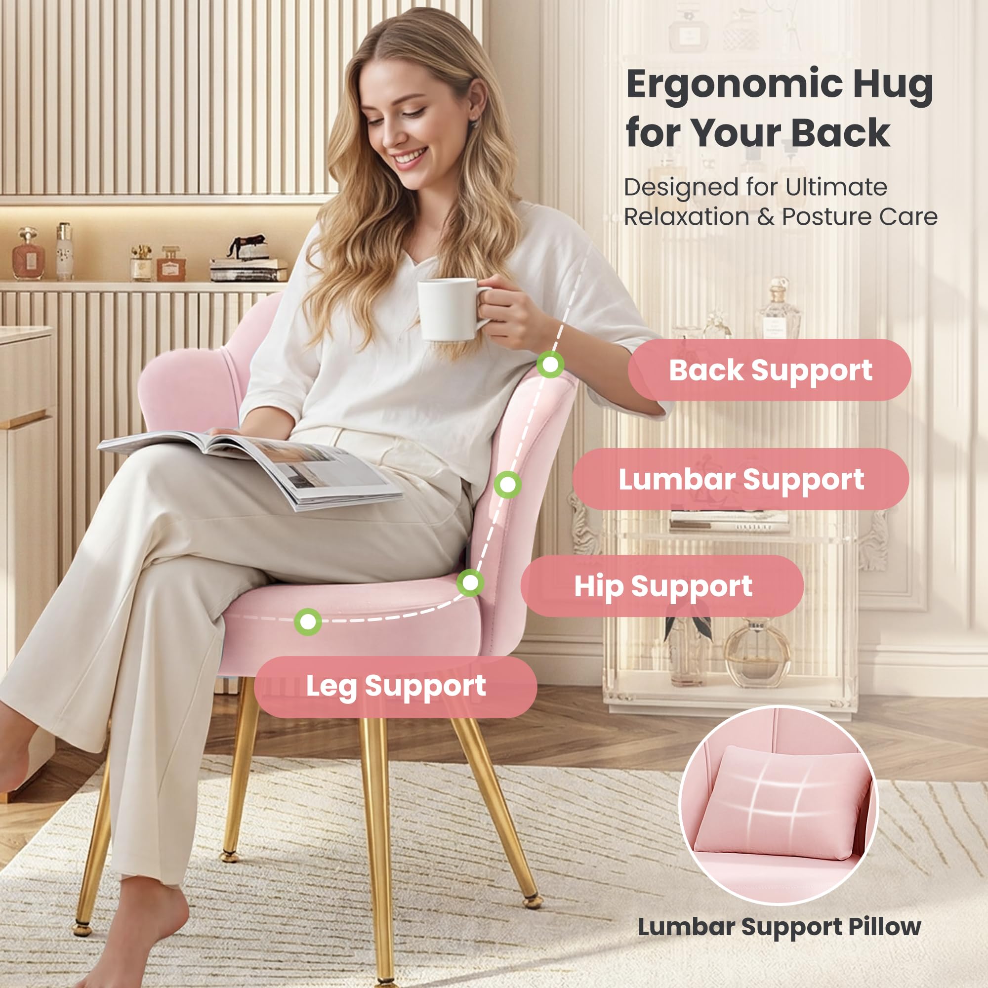 BestGlory Petal vanity chair with adjustable feet stays level on uneven floors.