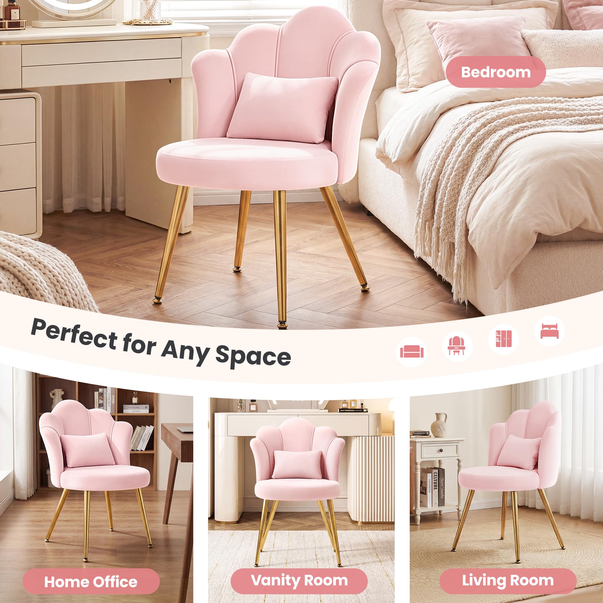 BestGlory Petal chair compact design fits small makeup corners well.