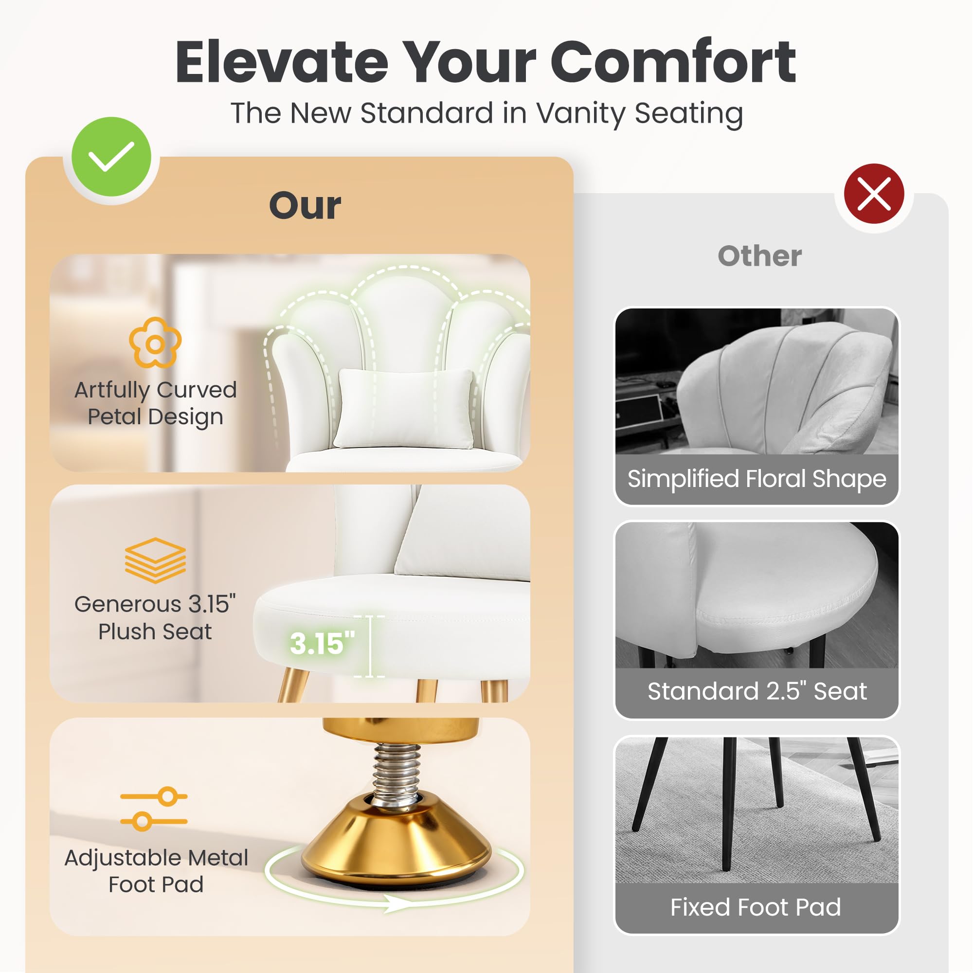 BestGlory soft velvet seat delivers luxurious touch during beauty routines.