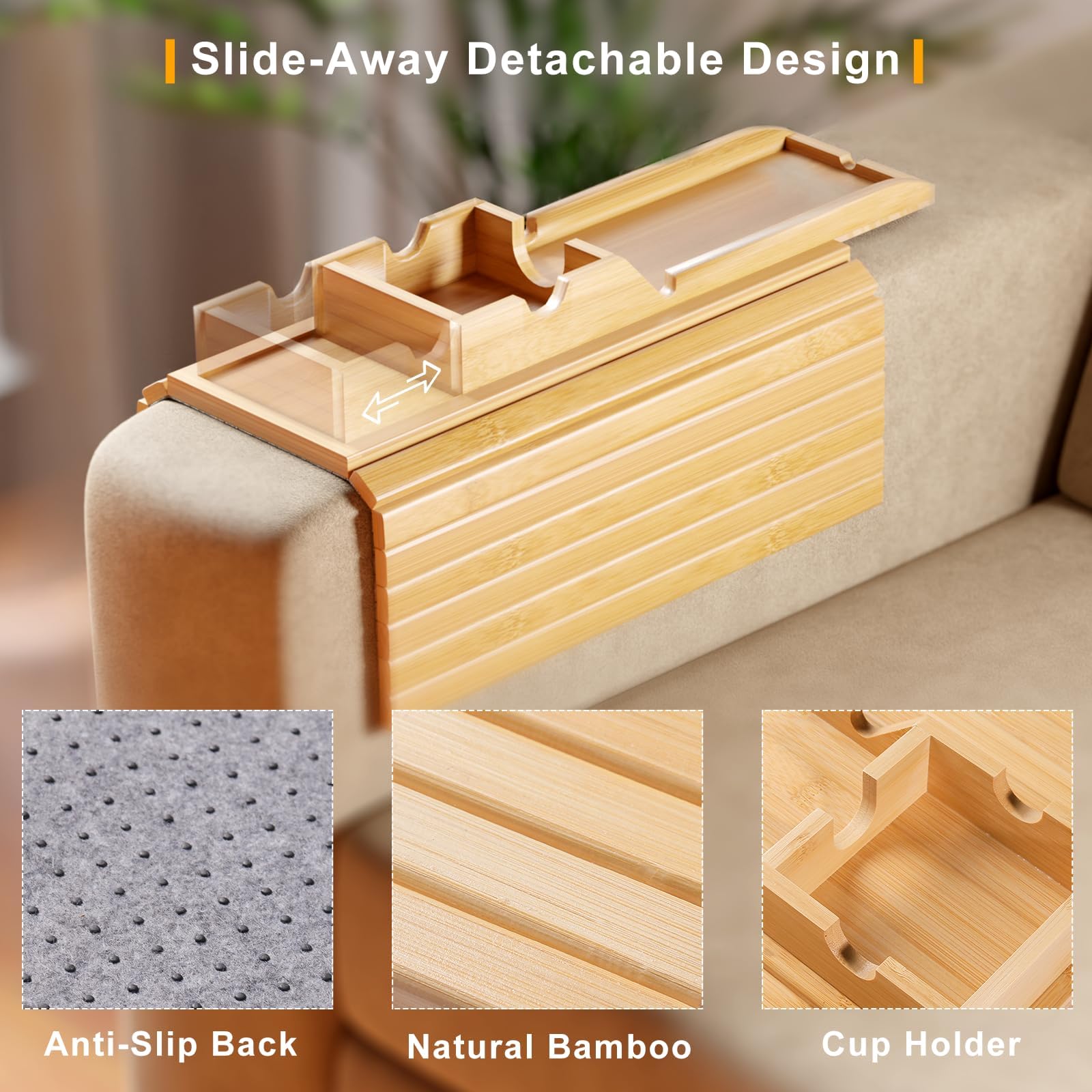Bestjing bamboo armrest tray with detachable cup holder offers secure beverage placement.