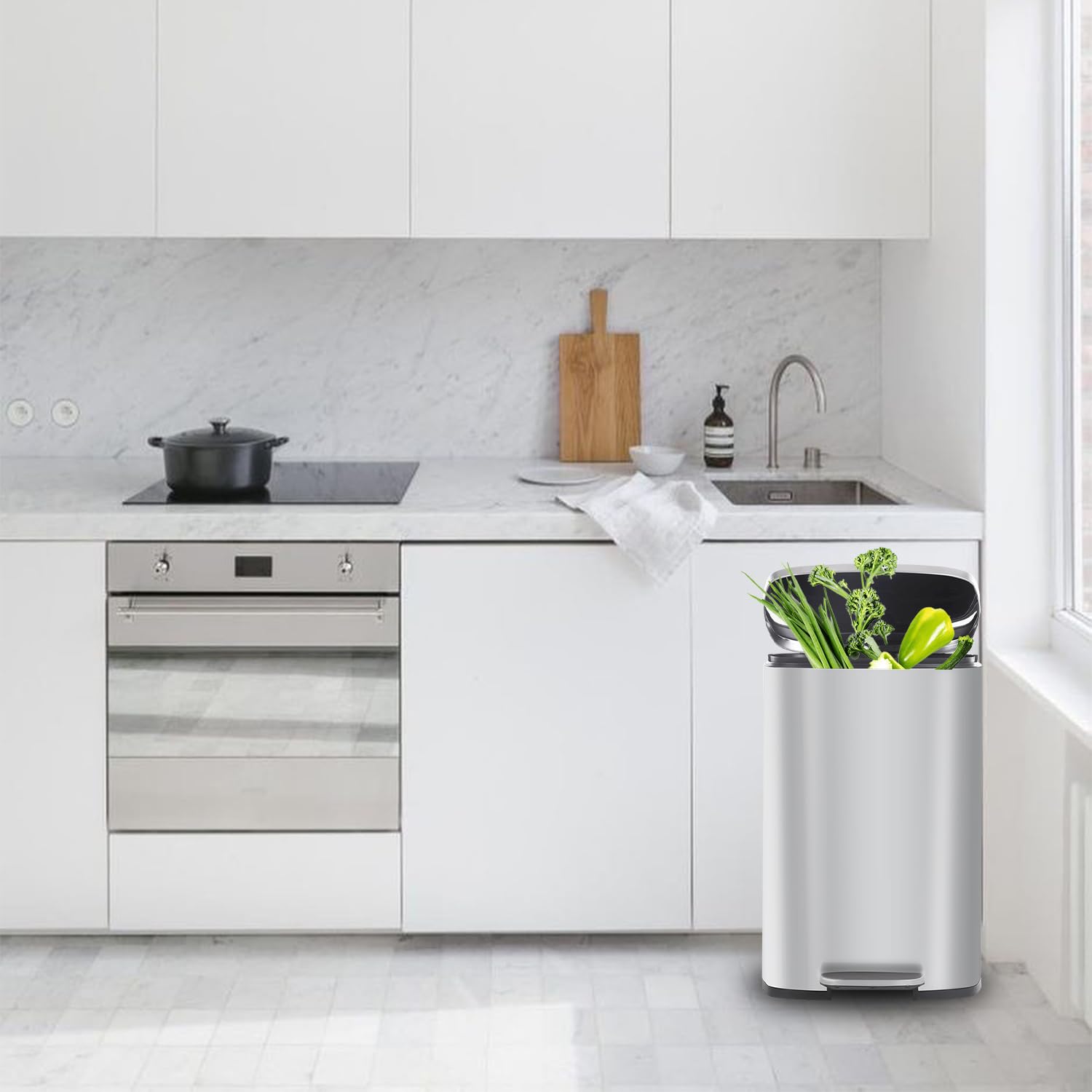 BestMassage kitchen and office trash container fits tight spaces under counters.