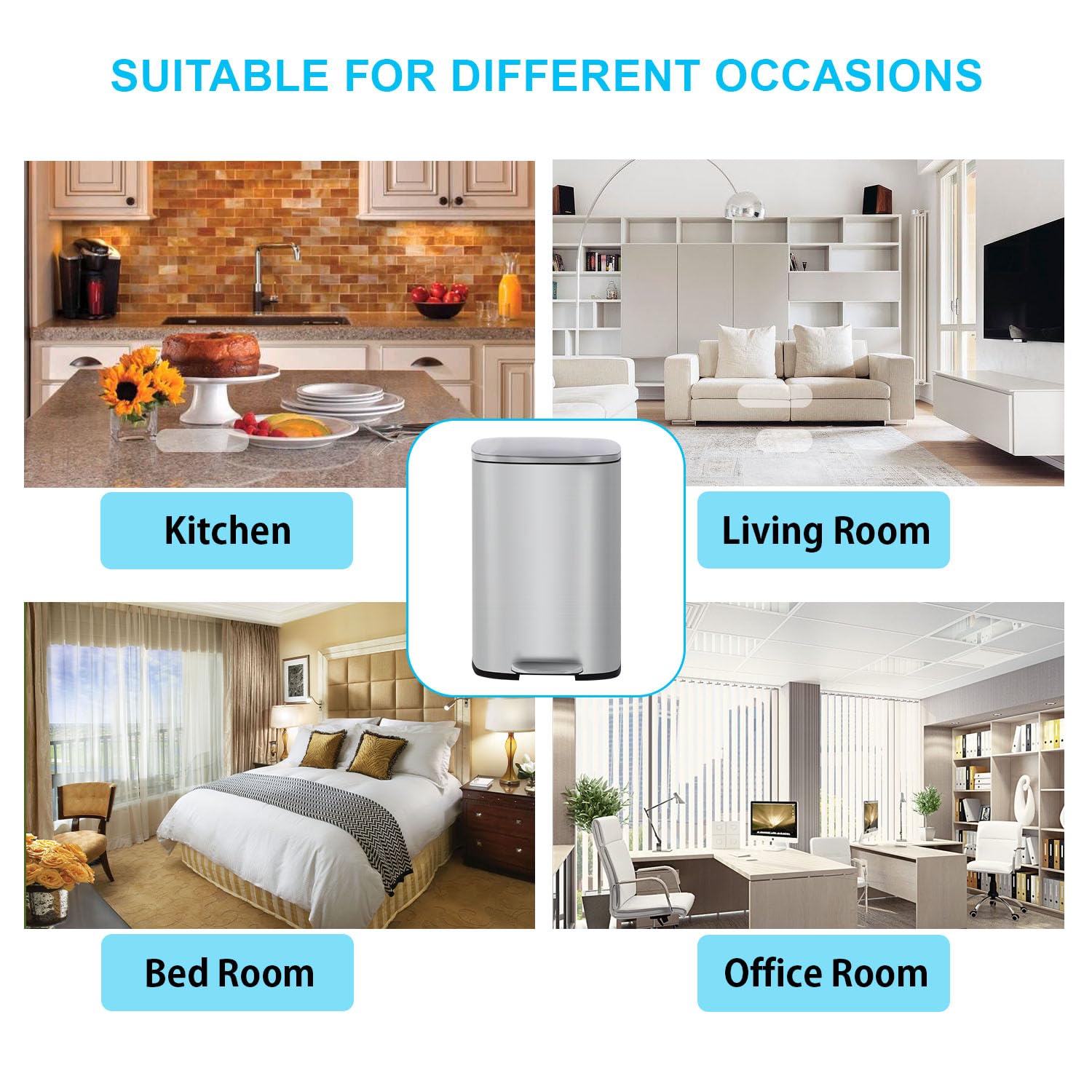 BestMassage trash can with soft-close lid for quiet operation.