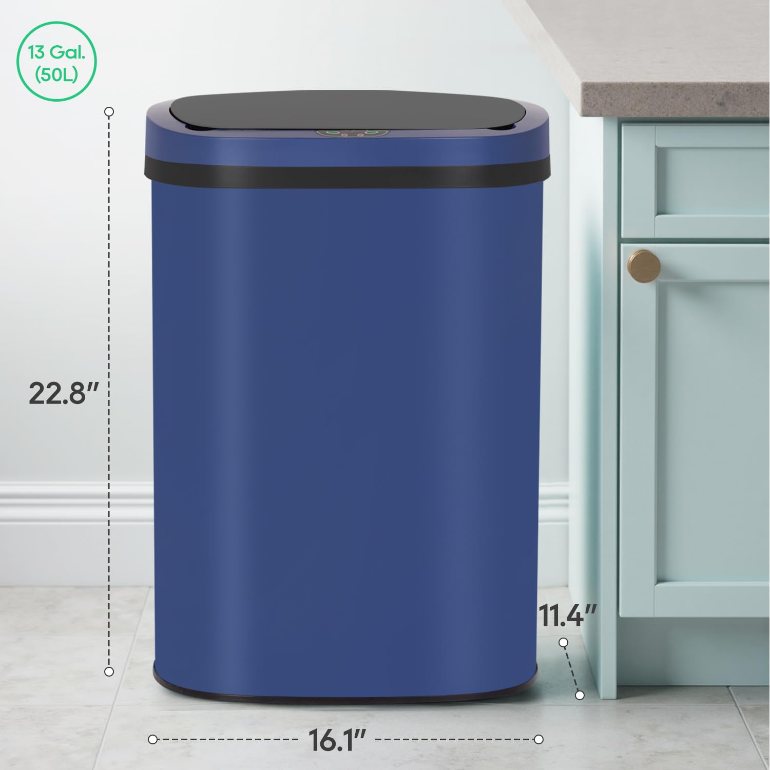 BestOffice 13-gallon automatic trash bin deep blue stainless adds modern style.