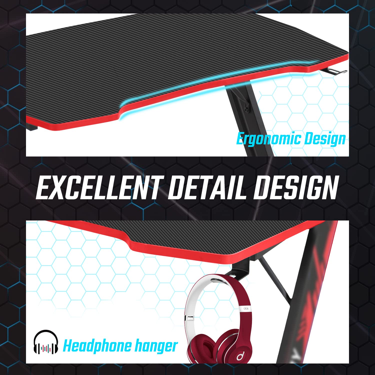 BestOffice 39-inch Z-shaped desk with headphone hook for organized gaming gear.