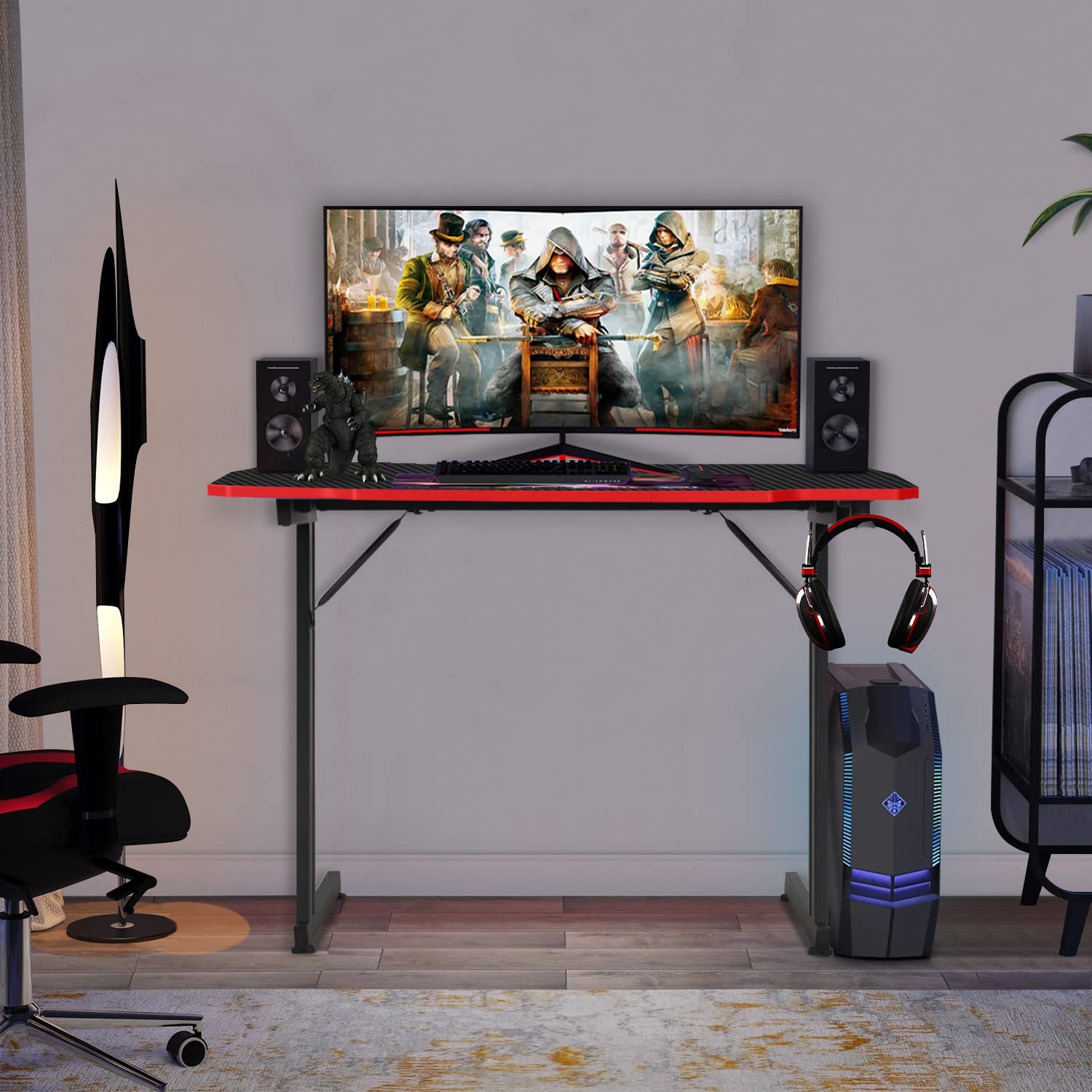 BestOffice 39-inch Z-shaped desk red metal frame emphasizing durability.
