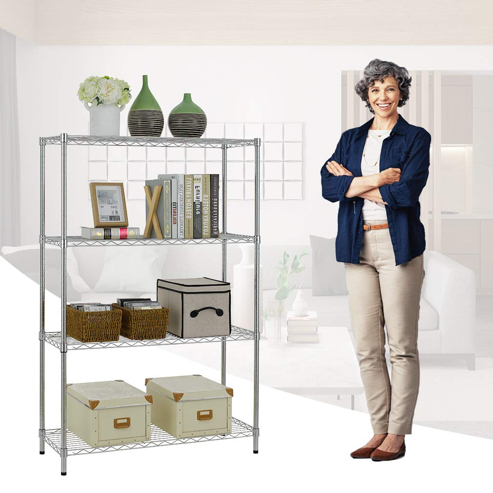 BestOffice 4-Tier Chrome Wire Shelving stores bins on a durable grid