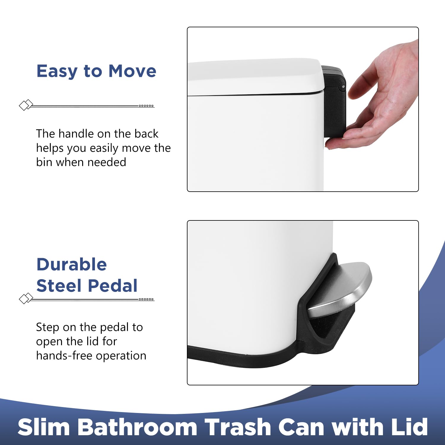 BestOffice back-handle trash bin for easy movement in tight spaces.