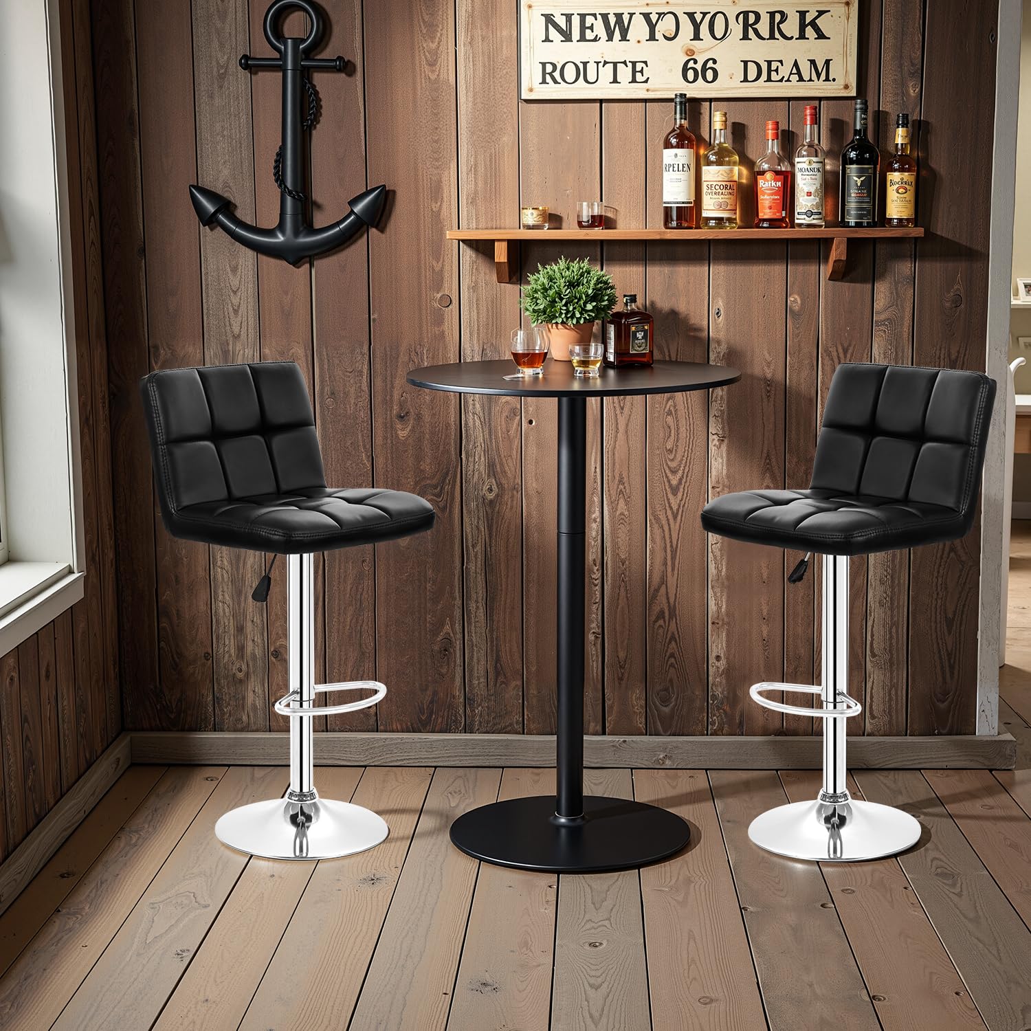 BestOffice bar stools chrome base and PU leather deliver a modern look.