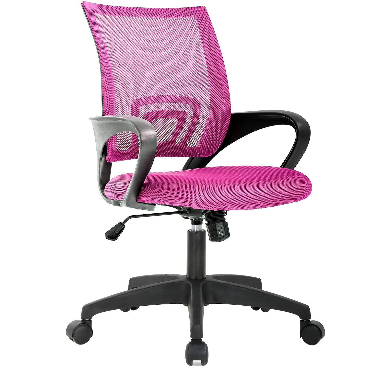 BestOffice ergonomic chair pink front view highlighting breathable mesh back for cool comfort