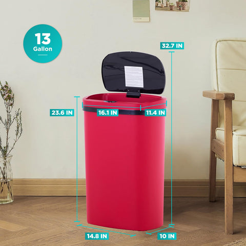 BestOffice red 13-gallon trash can complements decor with practical storage.