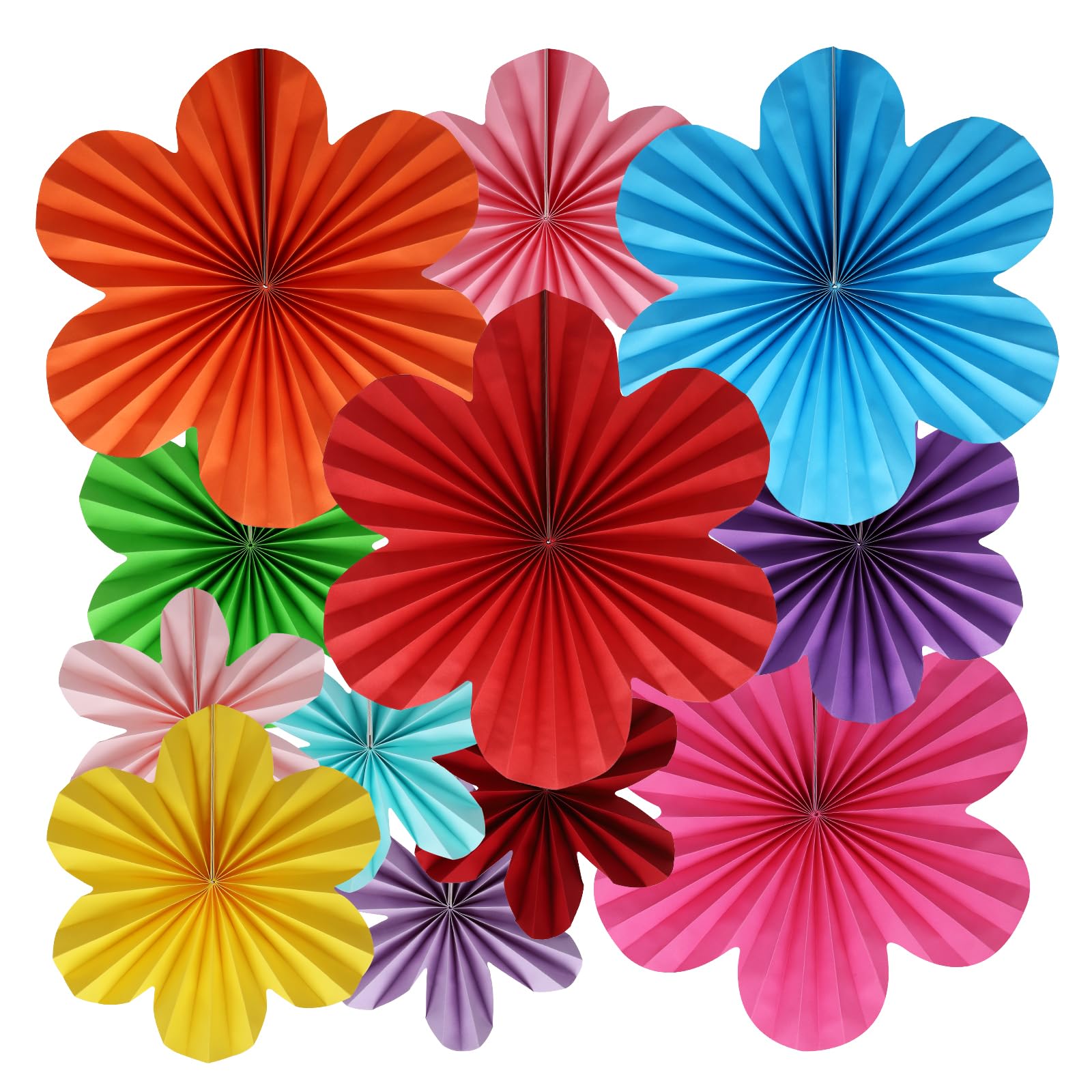 BestoFun 12 piece paper flower fans create a vibrant wall display for parties