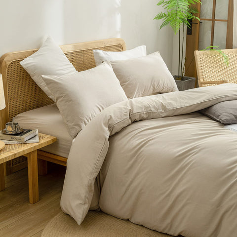 Almond Milk Grey solid duvet cover adds calm, versatile styling.