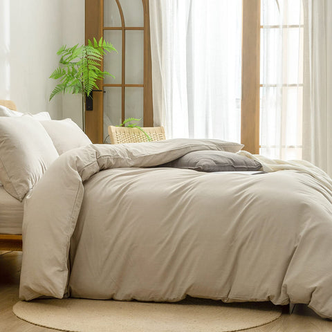 BESTOUCH almond milk grey pillowcases with envelop closures for secure, tidy bedding.