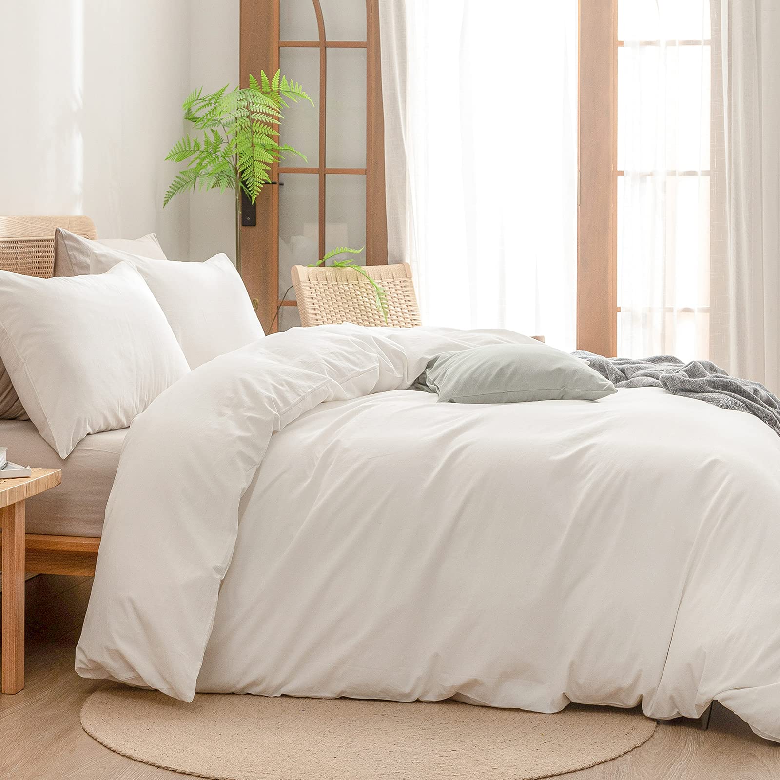 BESTOUCH queen size 3pc set shown with smooth off-white fabric.