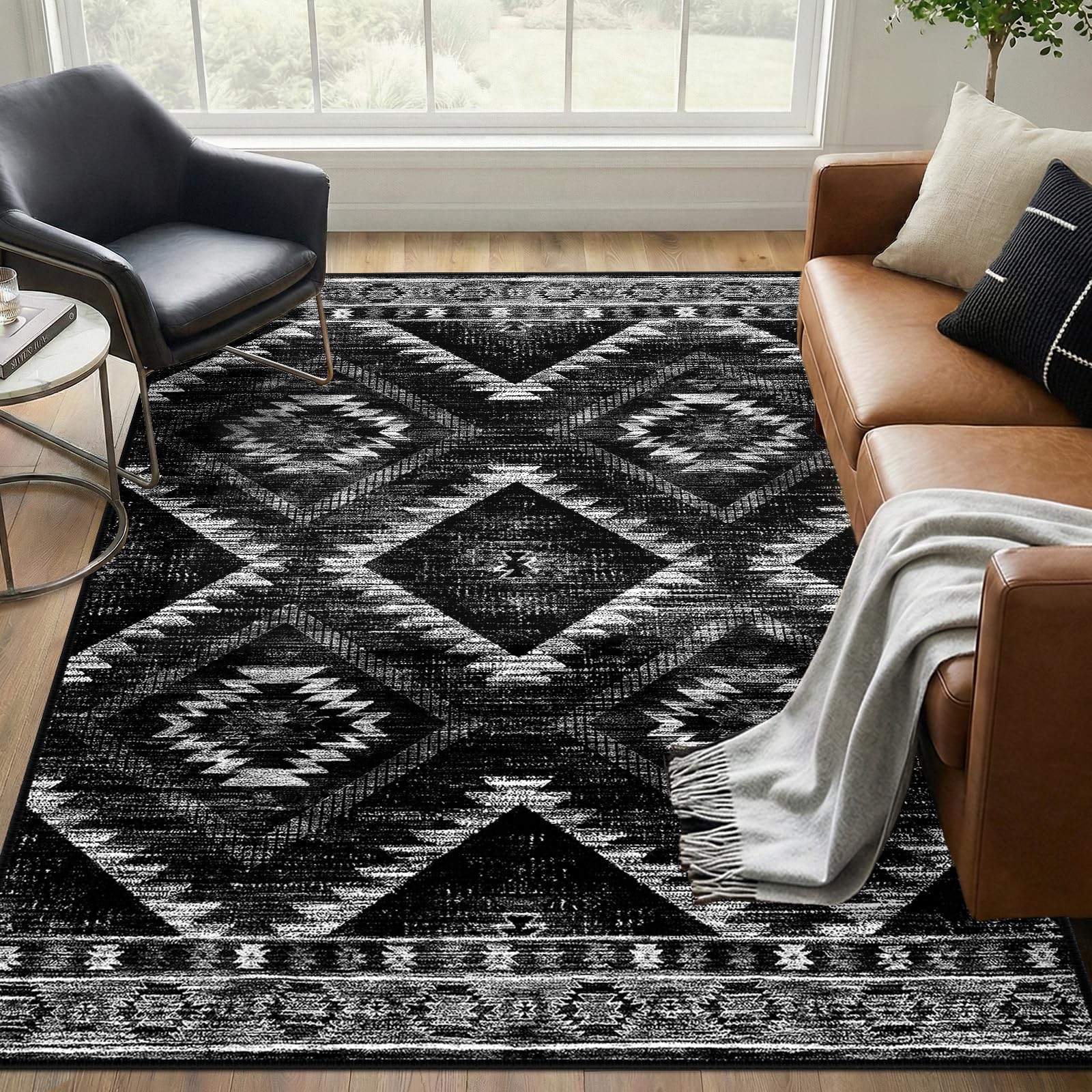 BESTSWEETIE 5x7 rug with non slip backing for safer hard floors