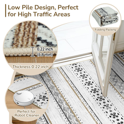 BESTSWEETIE farmhouse-style rug in dining room brings warm charm and easy maintenance.