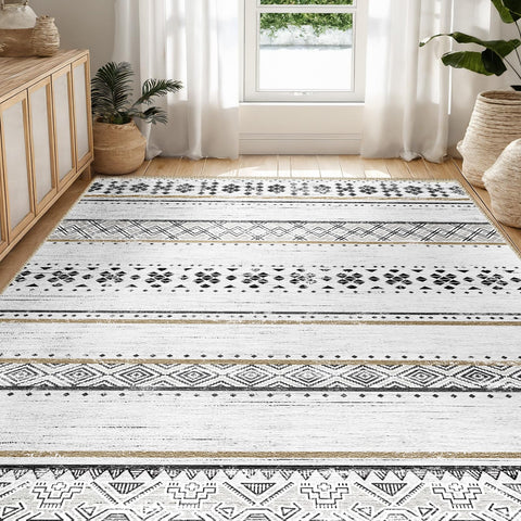 BESTSWEETIE Moroccan area rug in living room enhances modern decor and comfort.