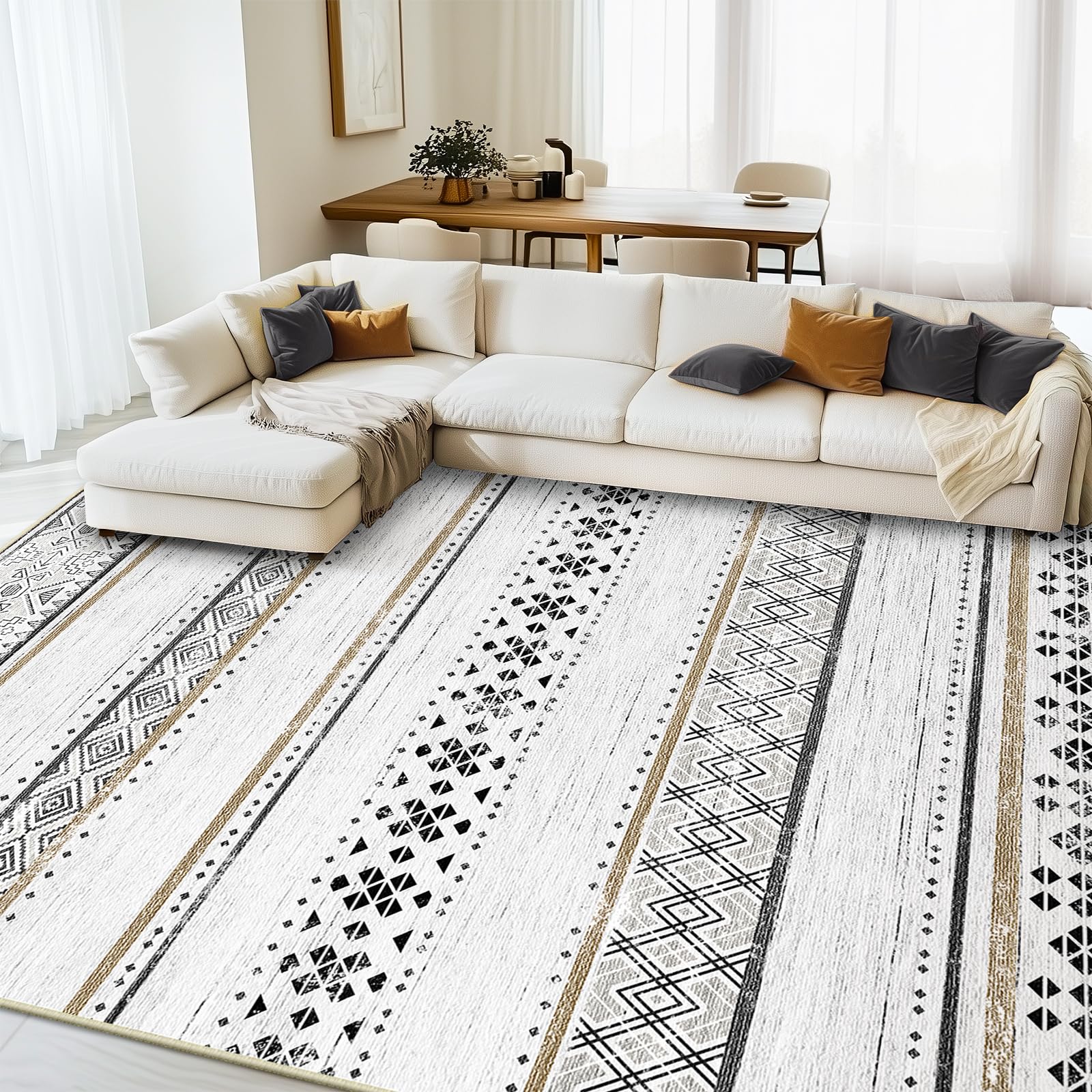 BESTSWEETIE 8x10 area rug with modern lines for living rooms and easy-clean convenience.