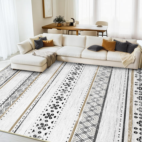 BESTSWEETIE 8x10 area rug with modern lines for living rooms and easy-clean convenience.