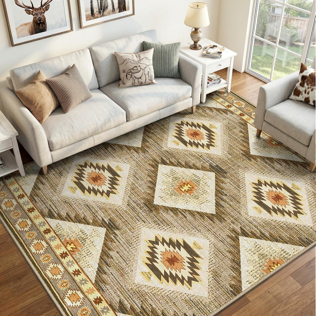 Bestsweetie area rug 5x7 in cream and camel with soft faux wool for cozy living rooms.