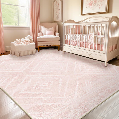 BESTSWEETIE area rug 5x7 light pink cream tribal pattern enhances cozy living spaces