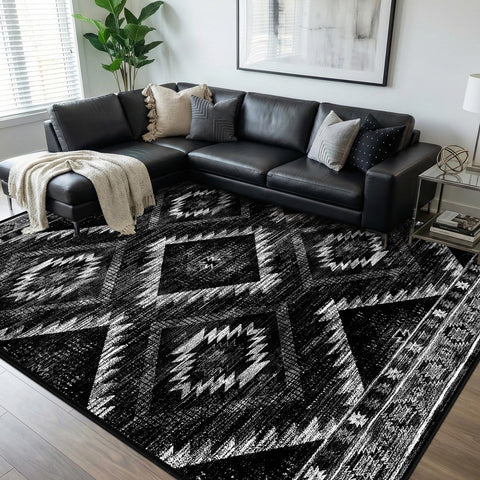 BESTSWEETIE 8x10 black tribal western rug enhances living room style
