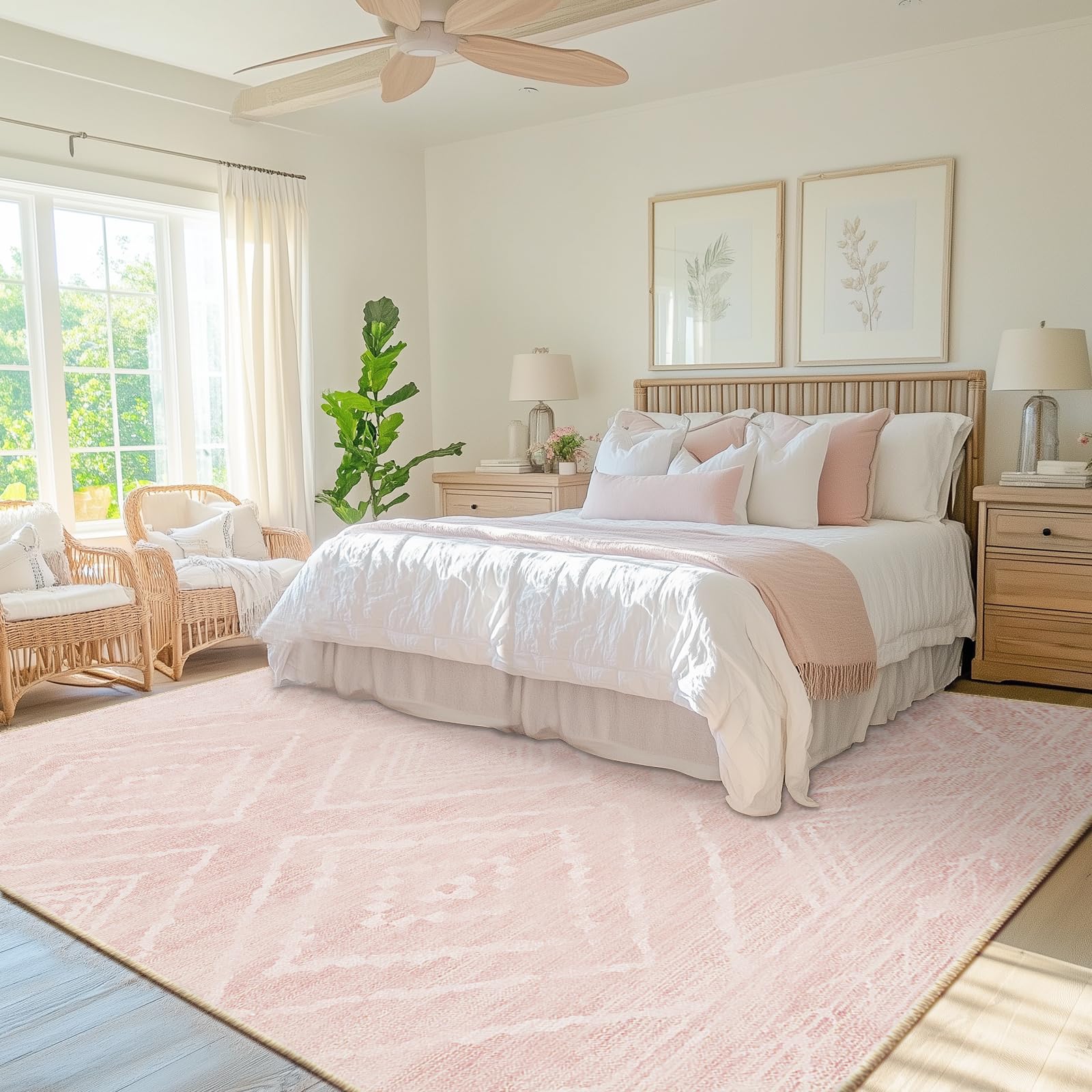 BESTSWEETIE area rug 8x10 in light pink and cream, soft underfoot for cozy living spaces.