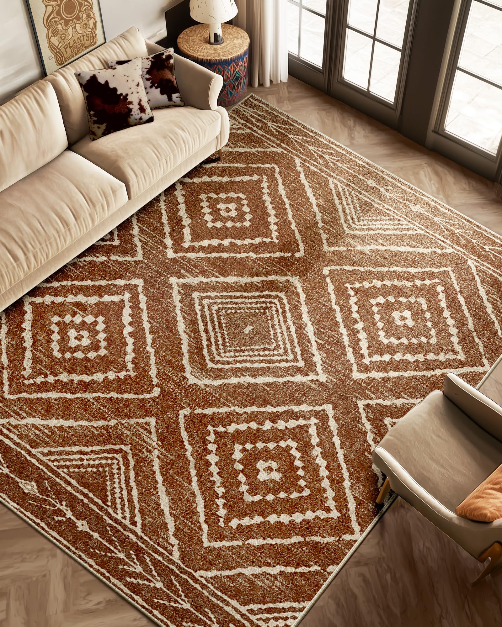 BESTSWEETIE Area Rug 8x10 in yellow-brown cream adds warmth to living spaces.
