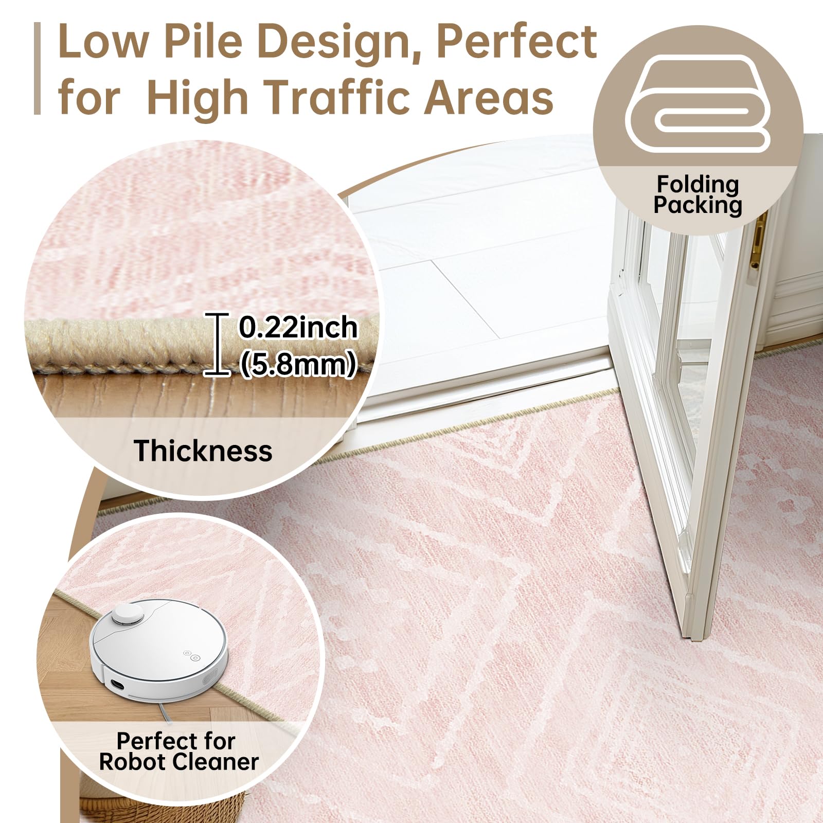 BESTSWEETIE low-pile texture provides comfortable footfall without obstructing door clearance.
