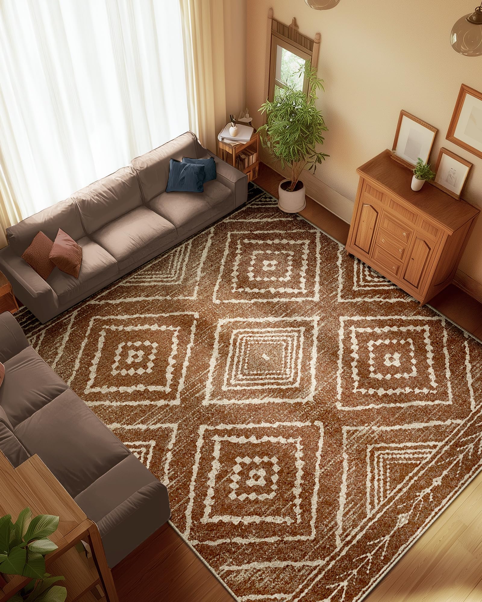 BESTSWEETIE Low-pile rug eases movement under furniture.