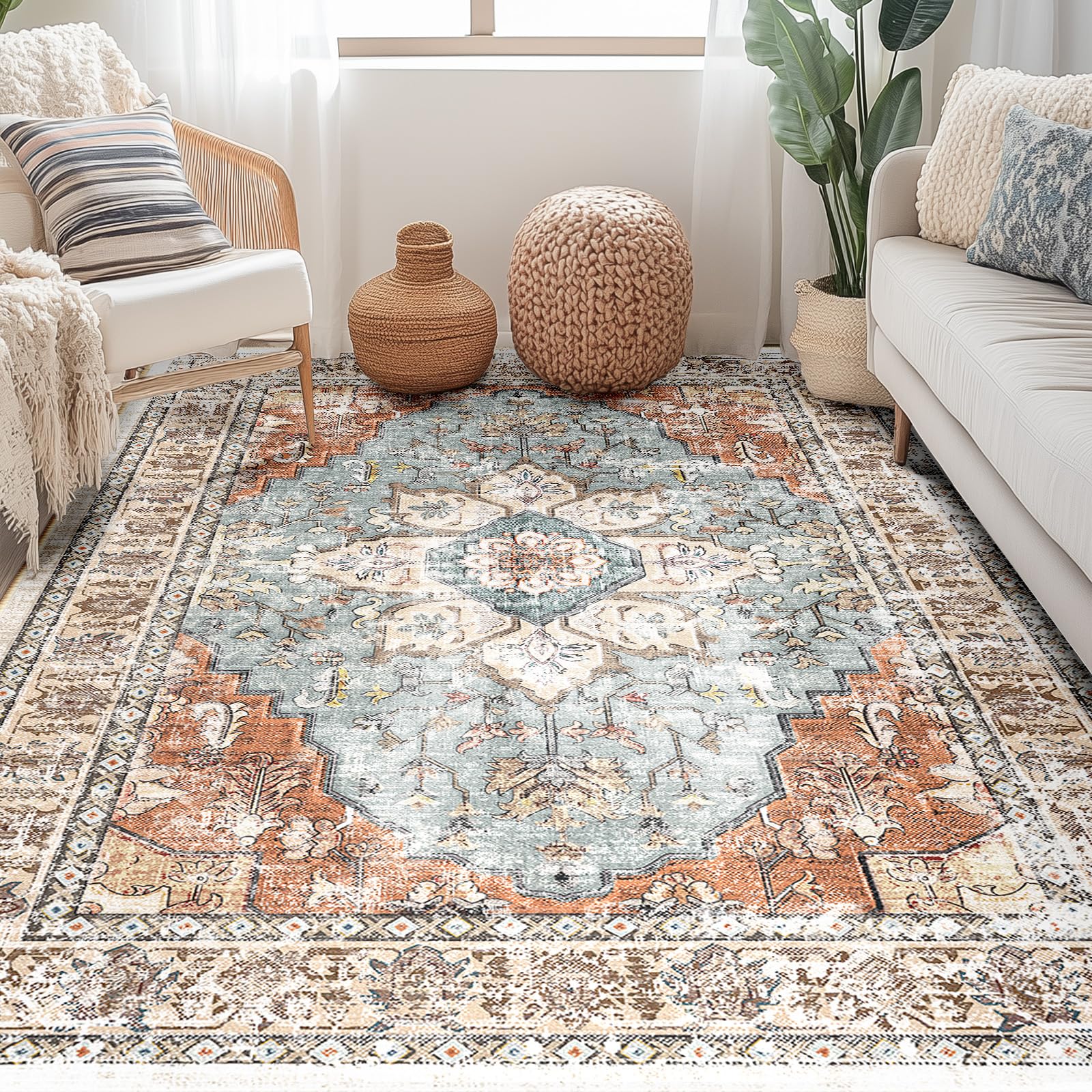 BESTSWEETIE rug no-pile floral print adds soft, low-profile style