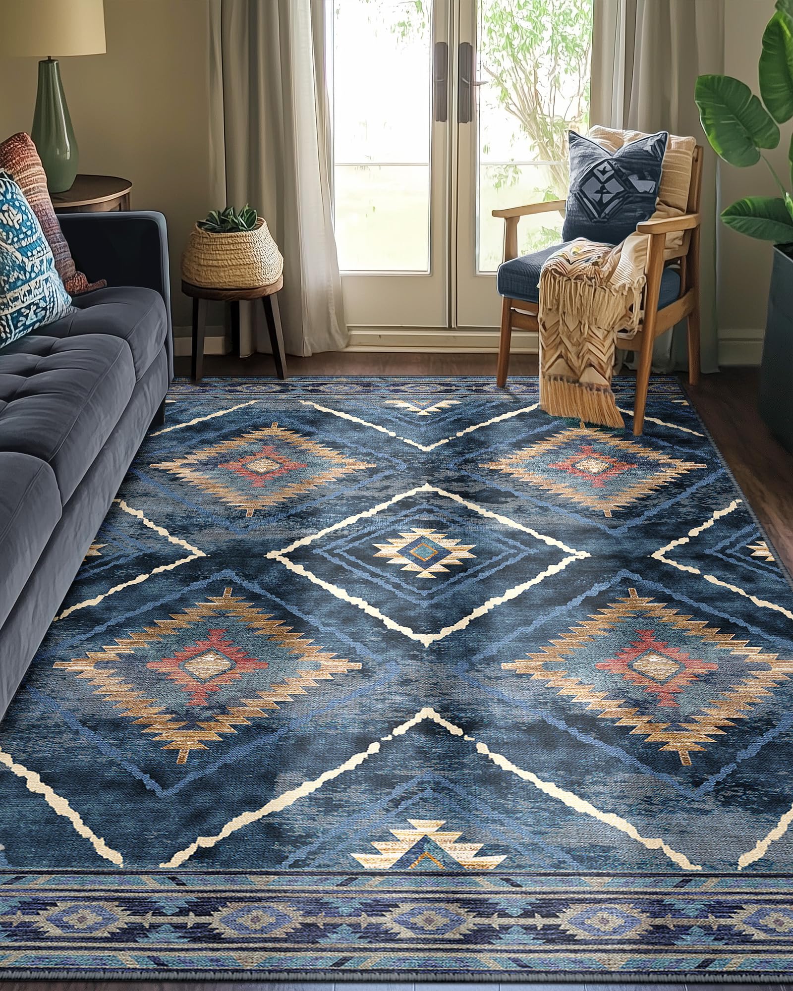 BESTSWEETIE dark blue rug, versatile color for multiple rooms.