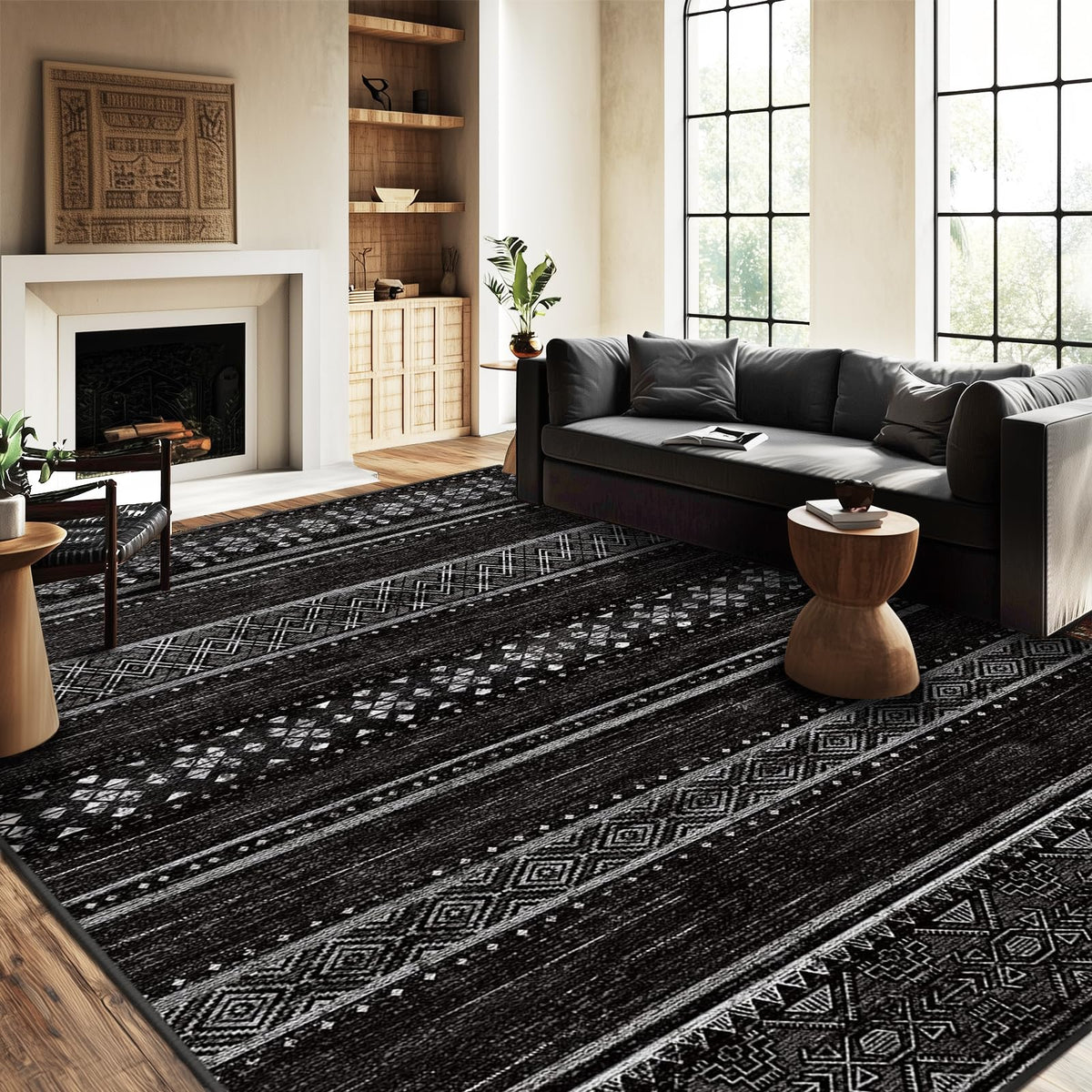 BestSweetie geometry 8x10 rug in living room with modern, neutral styling.
