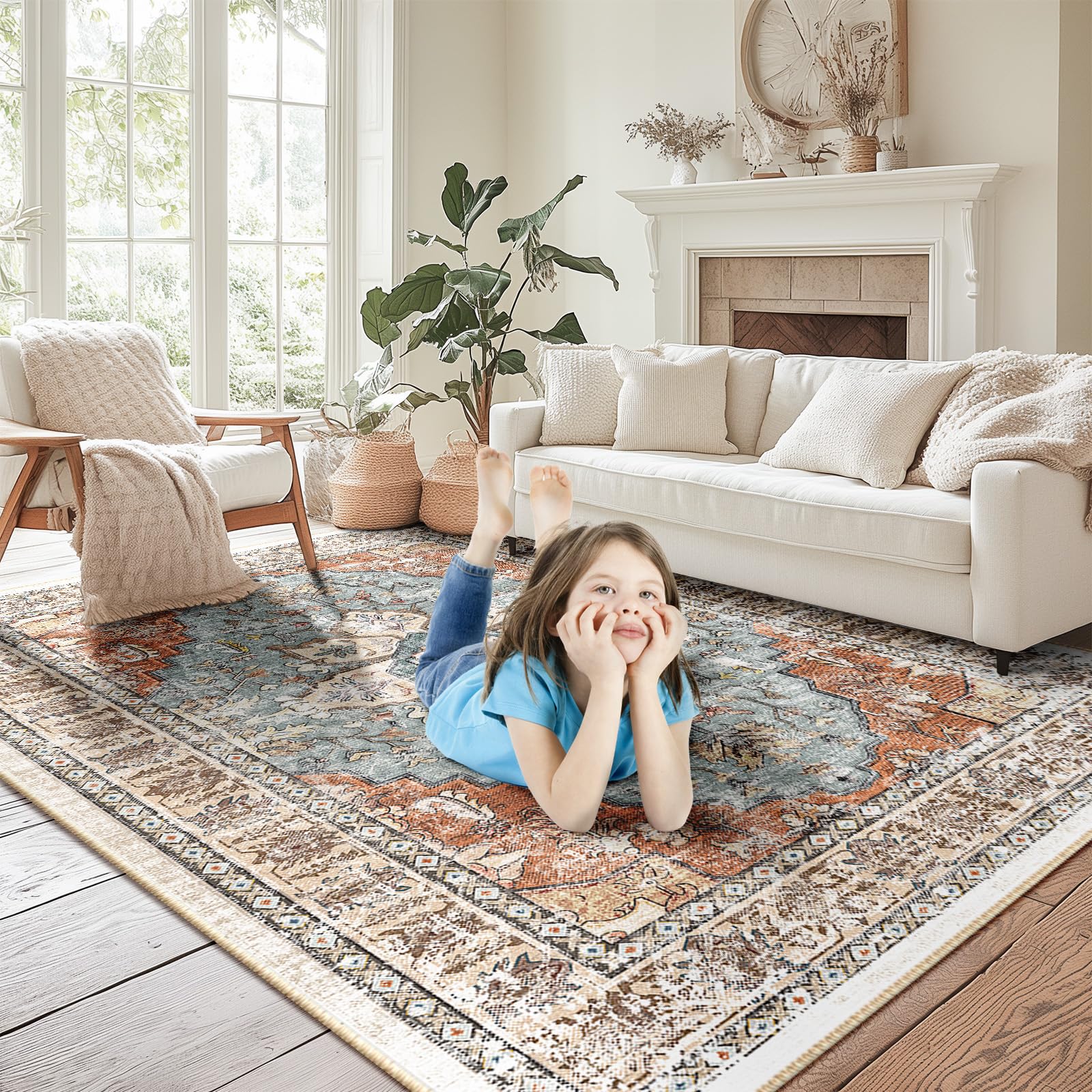 BESTSWEETIE rug with TPR non-slip backing prevents slipping on floors.